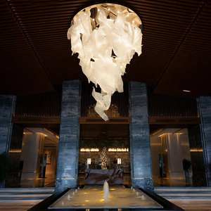 Lámpara de Techo de Cristal de Lujo, Redonda, Dorada, Grande, para Vestíbulo de Hotel, LED 2700K, Blanco Cálido, Regulable, E27, con Interruptor - Product Image 4