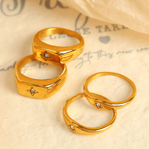 European American Style Oval Star Zircon <b>Titanium</b> Steel 18k Gold Plated North Star <b>Ring</b> For Women - Product Image 1