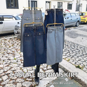 प्रेमी की महिला आकस्मिक शैली ठोस डेनिम पोशाक लंबे बहु-जेब काम मिडी स्कर्ट पेंसिल कमर-गर्मियों के लिए बुना हुआ - Product Image 2