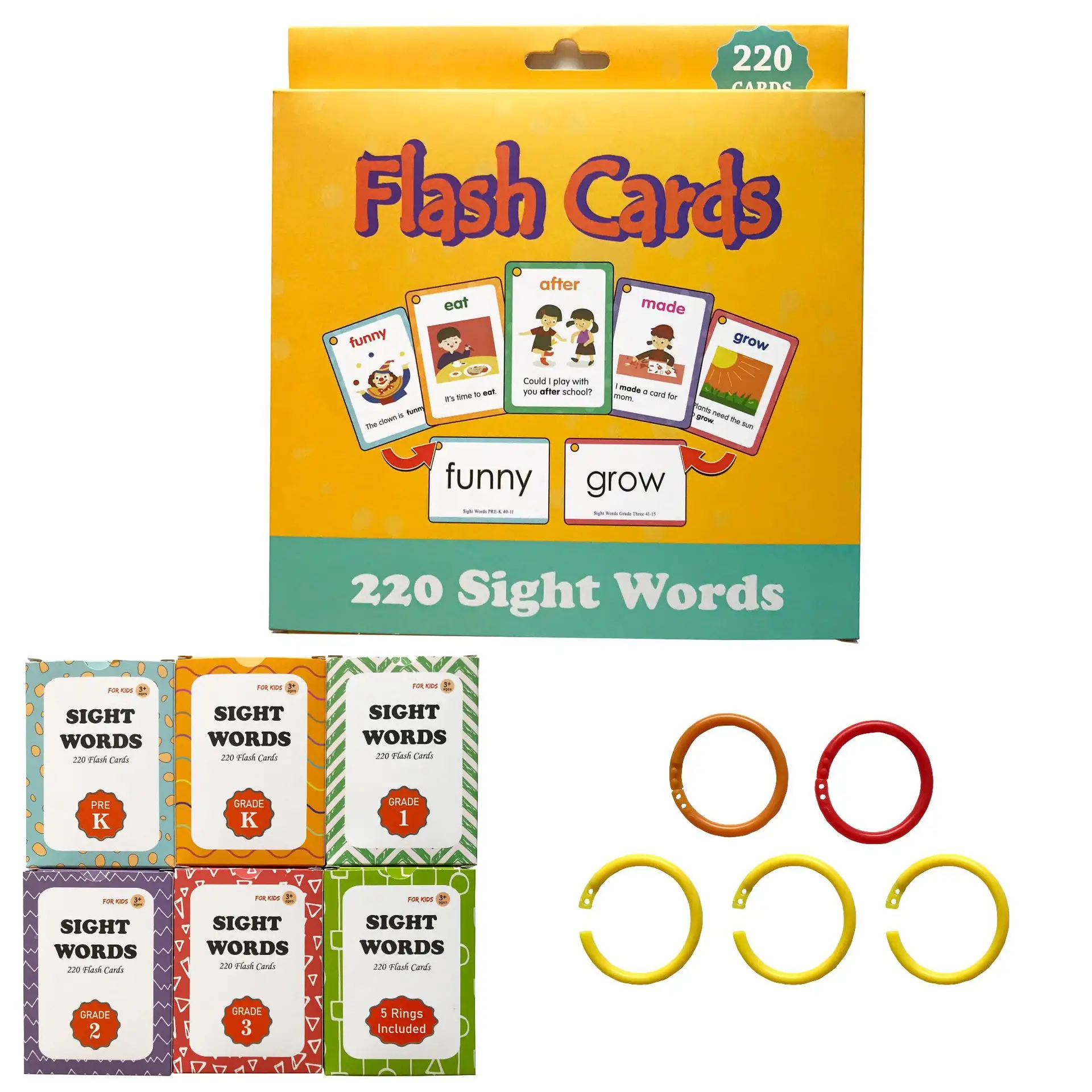 wholesale high frequency sight words 5 grades durable and waterproof flash cards 220 words for kids preschool English reading