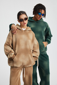 Produttore personalizzato <span class=keywords><strong>Cropped</strong></span> <span class=keywords><strong>uomo</strong></span> ricami Vintage 370gsm cerotto di pietra acido lavaggio felpe con cappuccio da <span class=keywords><strong>uomo</strong></span> - Product Image 2