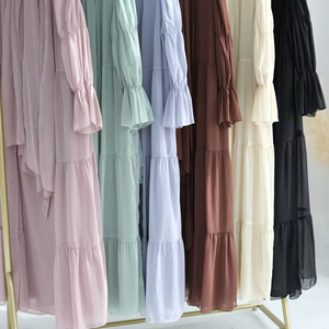 Ensemble 1, 2 ou 3 pièces en mousseline plissée ouverte pour femmes musulmanes, avec sous-robe et hijab - Product Image 3