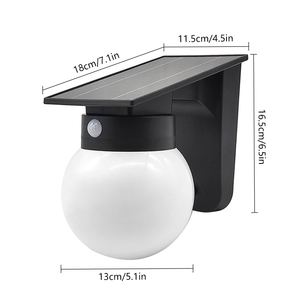 Lampe murale solaire LED 3CCT PIR IP65 étanche, lumière murale sphérique pour la décoration extérieure de la cour, de la villa, du jardin et du paysage - Product Image 2