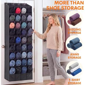 Over The Door Shoe Organizer 40 Pockets Large Deep Compartments For Boots Sneakers <b>Black</b> Non Woven Fabric Hanging Storage - Product Image 6