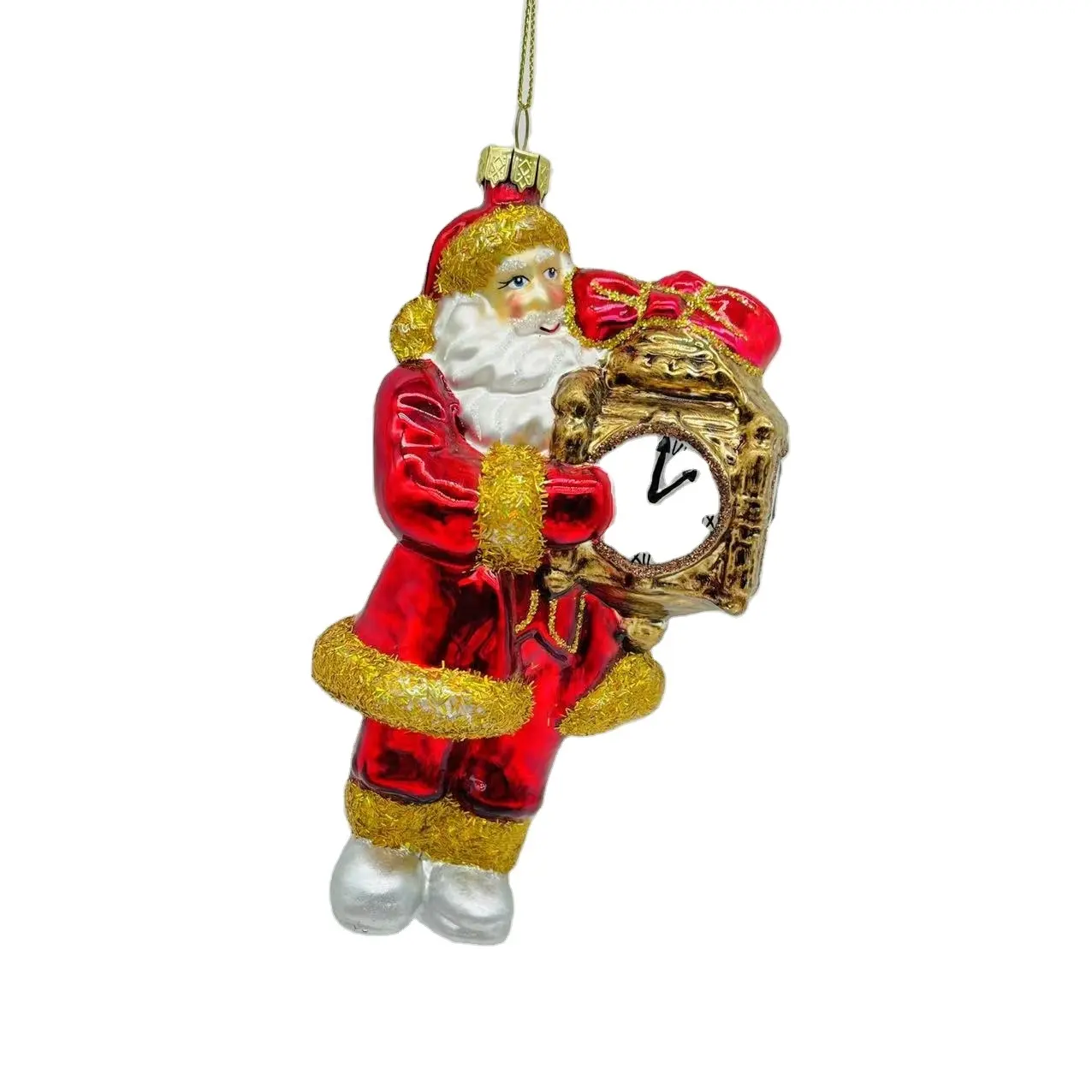 Factory Direct Holiday Gifts Christmas Tree Decorations Christmas Old Man Holding A Big Clock Glass Decorations