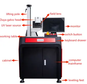 3W/5W/10W UV laser marking machine for agate/jade/glass/crystal/leaf/plastic and rubber/wood/leather/acrylic/cloth/ceramic/metal