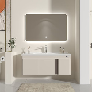 ตู้ห้องน้ำแบบครีมสไตล์ใหม่พร้อมอ่างล้างหน้าเซรามิกแบบรวมในตัว - Product Image 4