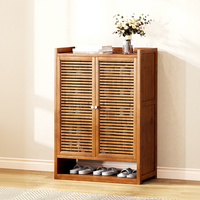 Meuble à chaussures moderne en bois, design modulaire peu encombrant, rangement ventilé, organisateur de chaussures multifonctionnel, porte à persiennes pour entrée