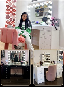 White and Black Modern <strong>Cheap</strong> Impression Maquillaje Makeup Vanity with Chair and LED Lighted <strong>Mirror</strong> for Bedroom and Hotel - Product Image 5
