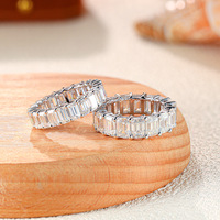 Bague Éternité en Moissanite Taille Émeraude en Gros 3x5mm 4x6mm en Argent Sterling S925, Bijou Bande Complète pour Femme