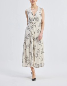 Black Vintage Sweet Floral Print Front-Tied Chiffon Breathable Washable Floor-Length Summer Autumn Spring Dress - Product Image 5