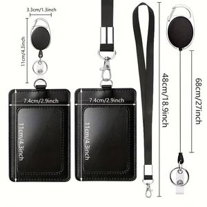 PU Leather <b>ID</b> Badge Holder with Retractable Lanyard Office Card Holder Work Identification Name <b>Tag</b> Business Conference - Product Image 3