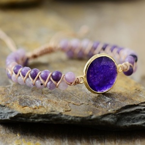 Pulseras de pareja de diseñador Brazaletes de jade con amatista trenzada Estilo bohemio <span class=keywords><strong>Amour</strong></span> Yoga Jewelry - Product Image 4