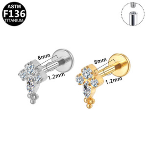 Titanium Plated Flower Stud <b>Earrings</b> Cubic Zirconia G23 Ear Cartilage Lip Jewelry Unisex Piercing Jewelry - Product Image 5