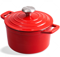 Cocotte en fonte émaillée rouge de 18 cm, 3 couches d'émail, avec doubles poignées