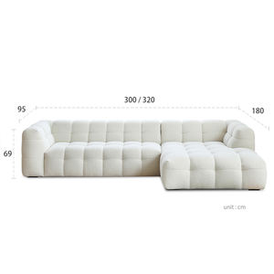 طقم كنبات سحابية بتصميم كريمي لغرفة المعيشة، أثاث عصري على شكل حرف L، أرائك غيوم ناعمة، كنبة قماشية باللون الأبيض الكريمي للمنزل - Product Image 6