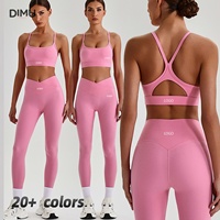 Ensemble de yoga DIMU : Soutien-gorge de sport à dos découpé et Leggings de sport taille haute pour femme, pour la gym, la course et le fitness, couleur unie, respirant, logo personnalisé