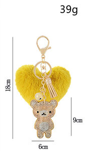 新しいダイヤモンドテディベアキーホルダーぬいぐるみハートポンポンキーホルダーペンダントかわいいベルベットボールバッグハンギングチャームベアキーホルダー人形 - Product Image 5
