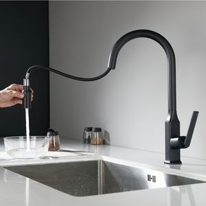 الأكثر مبيعًا صنبور مطبخ بمياه باردة ساخنة عالي الجودة أسود غير لامع قابل للسحب بطبقتين للمطبخ بفتحة رافعة واحدة - Product Image 3