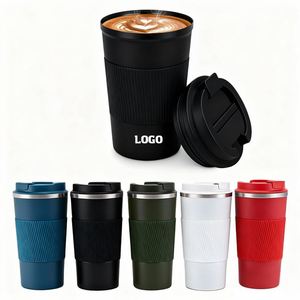Tasses à café isothermes en acier inoxydable avec manchons en silicone anti-fuite de 380 ml et 510 ml, avec couvercle, vente en gros - Product Image 1