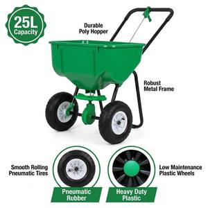Épandeur manuel robuste de 25 L pour engrais et semences, avec roues de 10 pouces, pour sel et sable de jardin - Product Image 4
