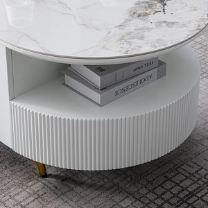 Modern Oval <b>Coffee</b> <b>Table</b> With Storage White Glossy Surface For Living Room <b>Small</b> Space Design - Product Image 4