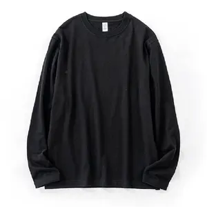 Camiseta de manga longa de tricô casual 260gsm com ombros caídos Desenho solto de algodão
