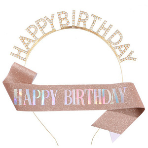 Set de Accesorios para Fiesta DAMAI: Corona de Cumpleaños, Banda Brillante con Diamantes y Diadema con Diamantes - Product Image 4