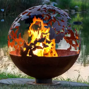 Outdoor Decoratie Corten Staal Fire Bol, Ronde Stalen Vuurkorf, Fire Kom