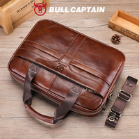 BULLCAPTAIN Maletín de Cuero Genuino para Hombre, Estilo Casual de Lujo, Ecológico, para Portátil, de Gran Capacidad