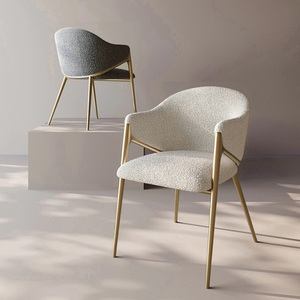 Nordic Velvet Kitchen Teddy Dinning Room Furniture Cadeira Modern Luxury <strong>White</strong> Boucle <strong>Dining</strong> <strong>Chair</strong> With Gold Legs - Product Image 1