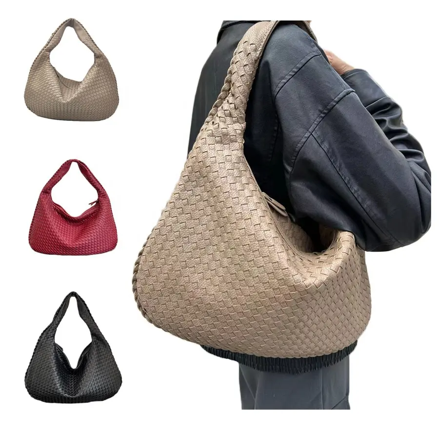 Bolsa de mão vegana para mulheres, bolsa de mão trançada em couro PU para axilas, bolsa de ombro com ziplock para mulheres 3136
