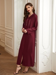 Abaya de Lujo Bordada a Mano con Cristales, Estilo Marroquí, Color Borgoña, <span class=keywords><strong>para</strong></span> Mujer Musulmana, Venta Caliente <span class=keywords><strong>para</strong></span> Venta Transfronteriza - Product Image 5