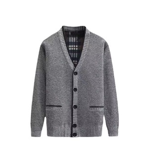 Fall Winter Knitted <strong>Jumpers</strong> <strong>V</strong> <strong>Neck</strong> Cardigan Homme Button Down Plaid Fleece Lined Sweater Jacket for <strong>Men</strong> Father Gifts - Product Image 1