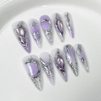 Faux Ongles de Luxe Faits Main en Gros, Forme Carrée Longue, Fleurs Sculptées en Soie 3D, Imprimé Zèbre, Strass, Croix Dorée