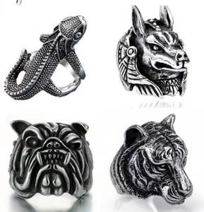 Bague ouverte réglable en alliage, style rétro punk <span class=keywords><strong>européen</strong></span>-américain, motif serpent, lézard, <span class=keywords><strong>chien</strong></span>, pharaon, exagérée et imposante, unisexe, électroplaquée - Product Image 4