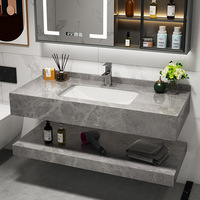 Vente en gros directe usine : Meuble-lavabo mural en dalle de roche flottante avec miroir latéral à LED et étagère inférieure, taille personnalisée