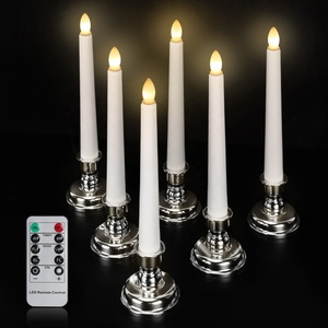 Ensemble de 6 bougies chauffe-plat <span class=keywords><strong>LED</strong></span> sans flamme en ivoire avec minuterie quotidienne et support de <span class=keywords><strong>bougie</strong></span> doré amovible - Product Image 1