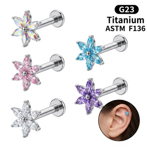 Pendiente de Titanio G23 con Parte Trasera Plana para Mujer, 16g 18g, Rosca Interna, Joyería para <span class=keywords><strong>Piercing</strong></span> Helix, Pendientes de Cartílago, Mini Pendientes Pequeños - Product Image 1
