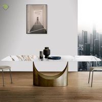 Table à manger rectangulaire de banquet de conception italienne avec plateau en pierre et pieds en métal, convient à 10 personnes, décoration de table à manger