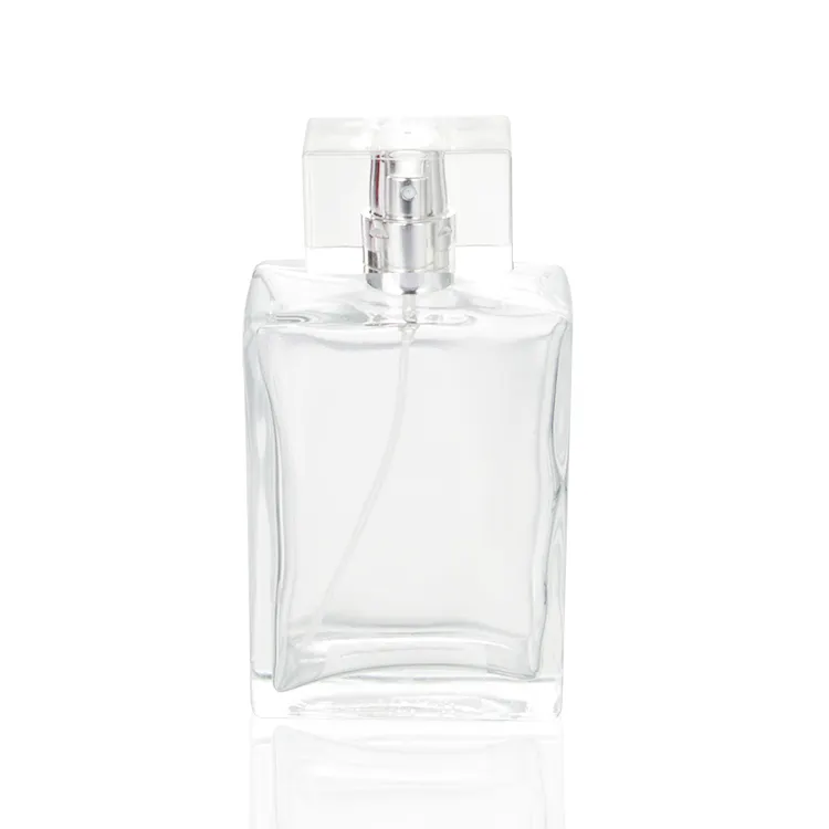 Bouteille de parfum en verre pour femmes, logo gratuit <span class=keywords><strong>échantillon</strong></span>, bouteille carrée pour parfum, vente en gros, 30ml 50 ml 100ml