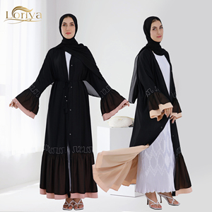 Dropshipping Loriya Nouvelle Abaya Duba Robe pour femmes musulmanes Robe à volants avec strass Vêtements islamiques Abaya noire ouverte Robe modeste - Product Image 1