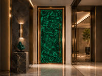 Dalles polies en malachite verte naturelle, pierre semi-précieuse, coupées sur mesure pour panneaux, comptoirs de bar, bureaux d'accueil et dessus de console