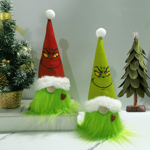 Capelli verdi bambola gnomo seduti senza volto decorazione di natale con barba lunga griglie style statuetta giocattolo - Product Image 2