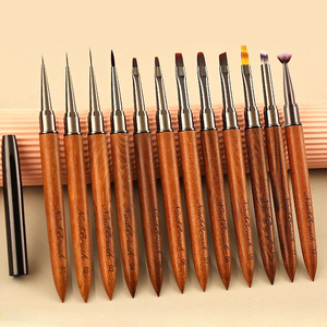 Wood Handle Nail Brush Set 6mm 9mm 12mm Liner Flat Oval Round Gel Ombre French Brushes with <b>Cap</b> - Product Image 1