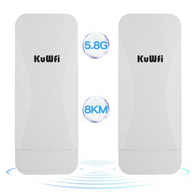 KuWFi WB5G08 5.8G 900M 8-10 km Gigabit Wifi Bridge One-click Pairing Internal 18dBi Antenna Cloud Management Wireless Bridge