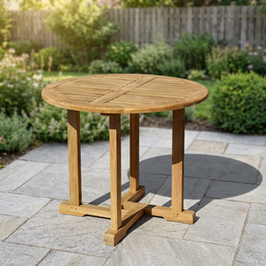 Modern <b>Round</b> Solid Teak Outdoor Dining <b>Table</b> Durable Furniture - Product Image 3