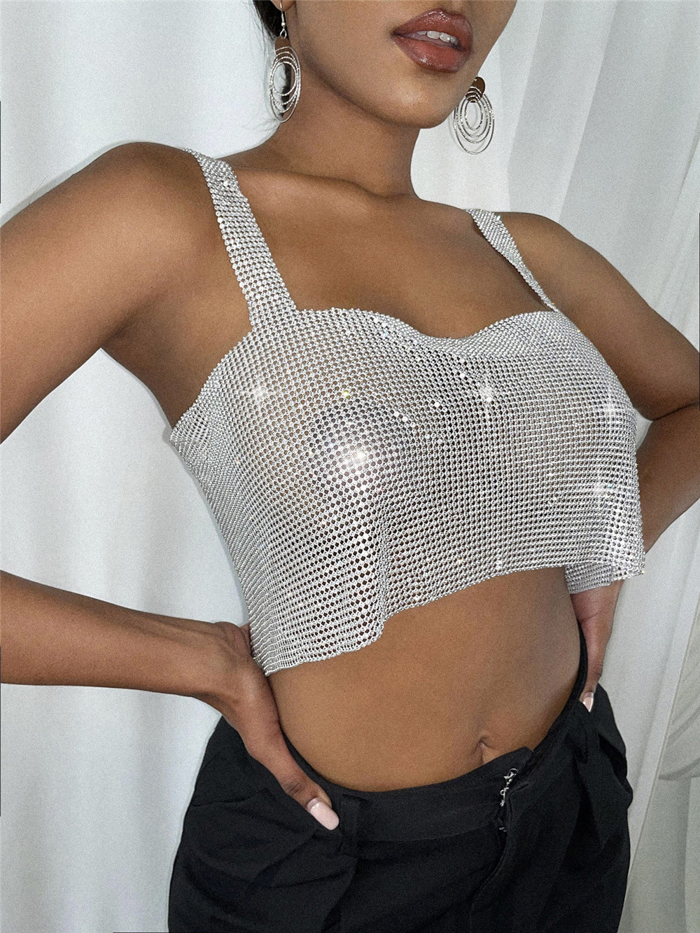 2023 Stunning Diamonds Crystal  Crop Top Womens SLeeveless Straps Rhinestone Bustier Club Vest Party Club Wears