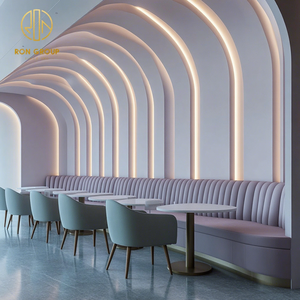 طقم أثاث عصري رومانسي بتصميم منحني من المخمل الأرجواني لمقاهي ومطاعم، يتضمن أريكة وطاولة وكراسي ومقاعد كابينة - Product Image 1