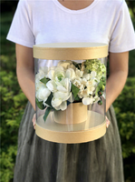 Boîte ronde en PVC pour fenêtre, boîte cadeau pliable pour fleurs, seau à fleurs rond, boîte à fleurs transparente pour la Saint-Valentin